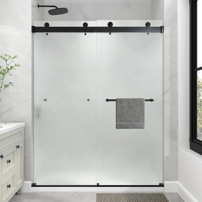 LANDOLT 55–60 in. W × 76 in. H Frameless Double Sliding Shower Door in Matte Black — Model LD-SD-028