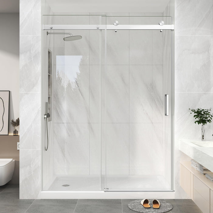 LANDOLT 61–66 in. W × 76 in. H Frameless Sliding Shower Door in Brushed Nickel — Model LD-SD-032