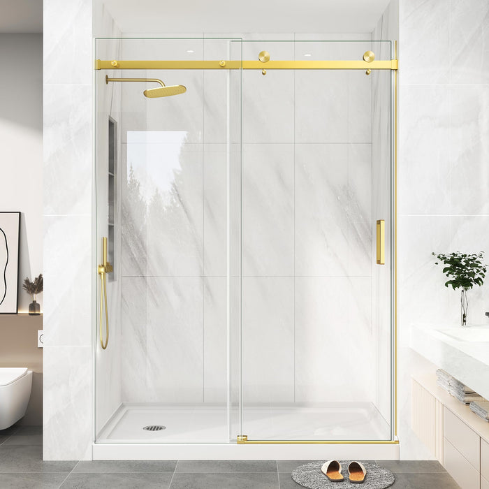 LANDOLT 55–60 in. W × 76 in. H Frameless Sliding Shower Door in Brushed Gold — Model LD-SD-035