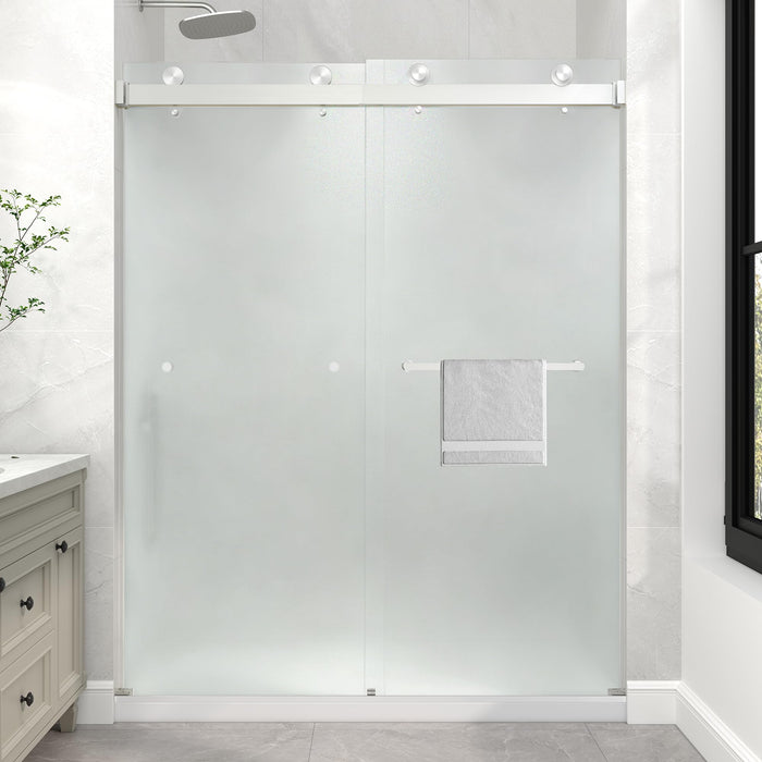 LANDOLT 43–48 in. W × 76 in. H Frameless Double Sliding Shower Door in Brushed Nickel — Model LD-SD-041