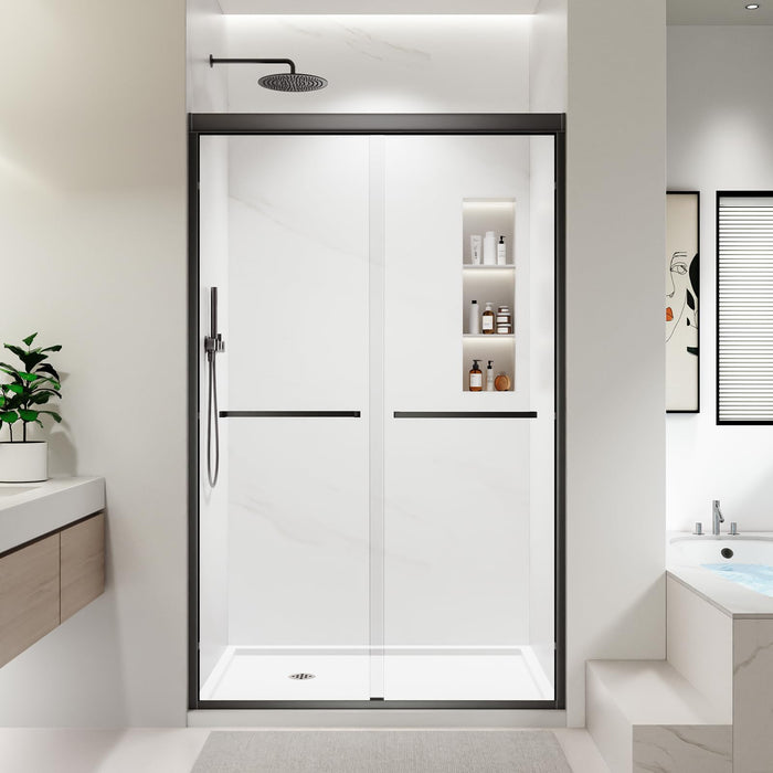 LANDOLT 44–48 in. W × 76 in. H Semi-Frameless Double Sliding Shower Door in Matte Black — Model LD-SD-015