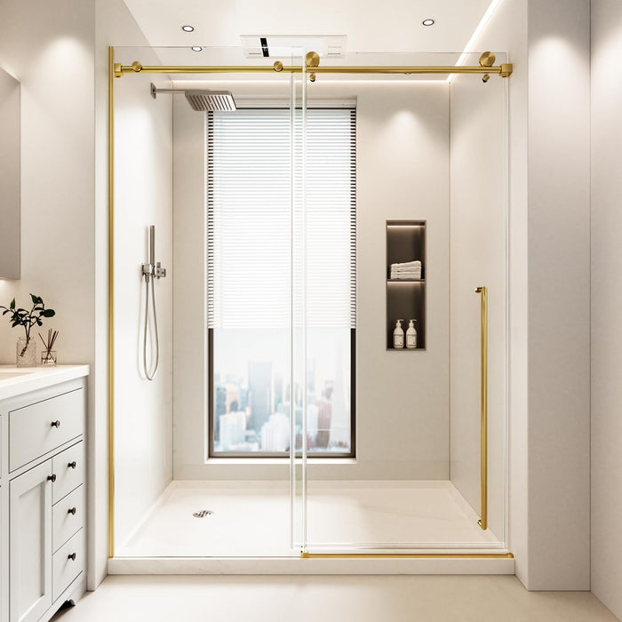 LANDOLT 56–60 in. W × 76 in. H Frameless Sliding Shower Door in Brushed Gold — Model LD-SD-046
