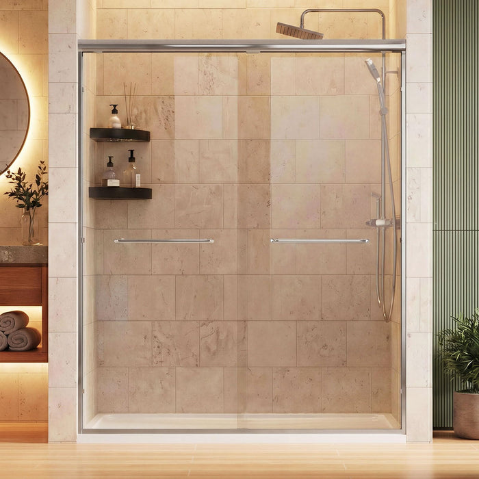 LANDOLT 56–60 in. W × 72 in. H Semi-Frameless Double Sliding Shower Door in Chrome — Model LD-SD-019