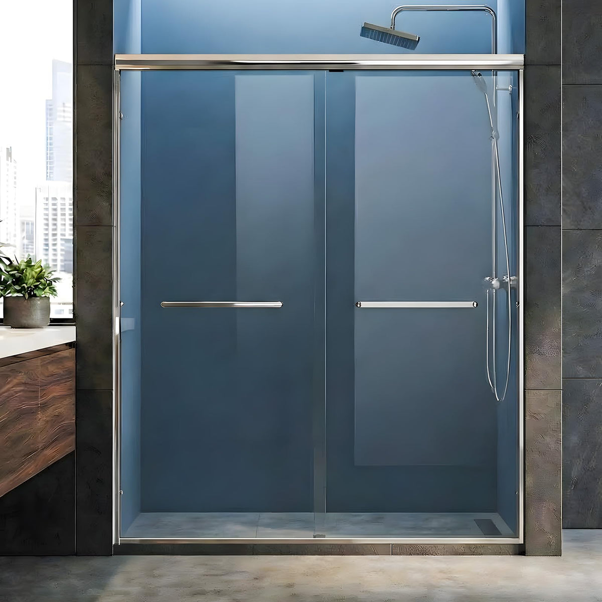 LANDOLT 50–54 in. W × 72 in. H Semi-Frameless Double Sliding Shower Door in Chrome — Model LD-SD-023