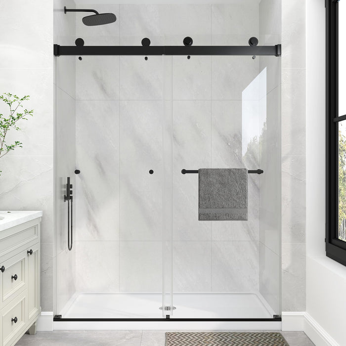 LANDOLT 55–60 in. W × 76 in. H Frameless Double Sliding Shower Door in Matte Black — Model LD-SD-051