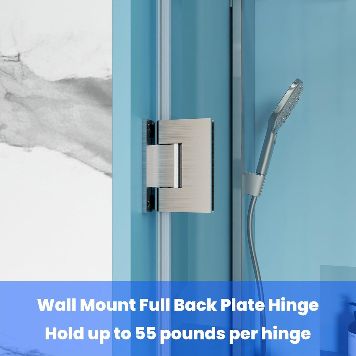Chrome corner shower door hardware kit with hinges, clamps, connector and pull handle - detail 2