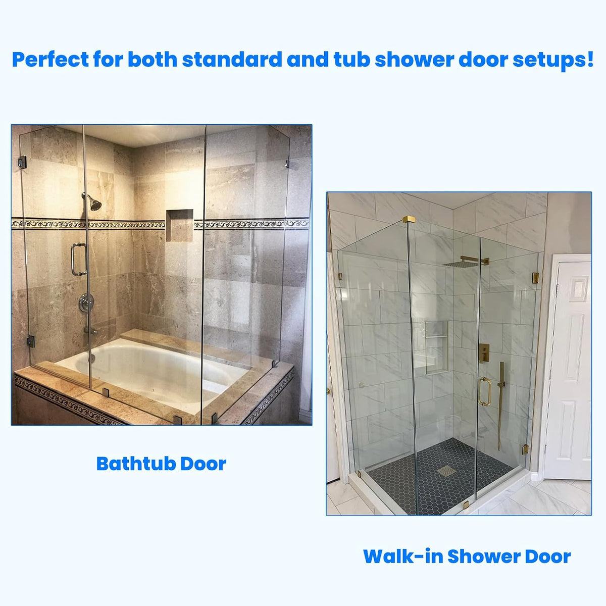 Chrome corner shower door hardware kit with hinges, clamps, connector and pull handle - detail 5