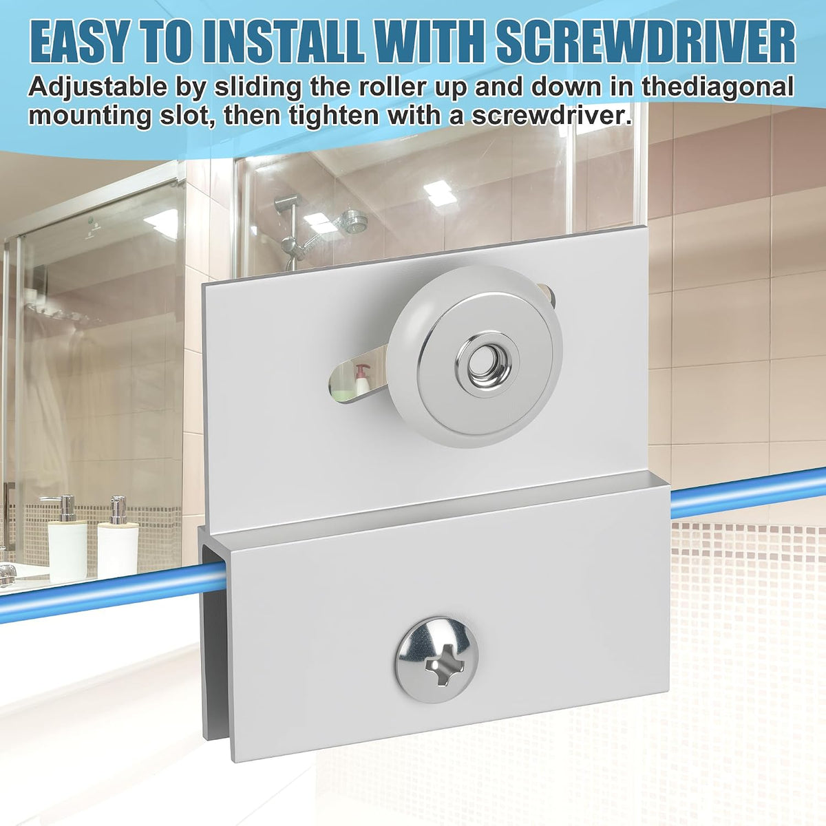 Four chrome aluminum shower door top bracket roller assemblies with 3/4 inch wheels - detail 3
