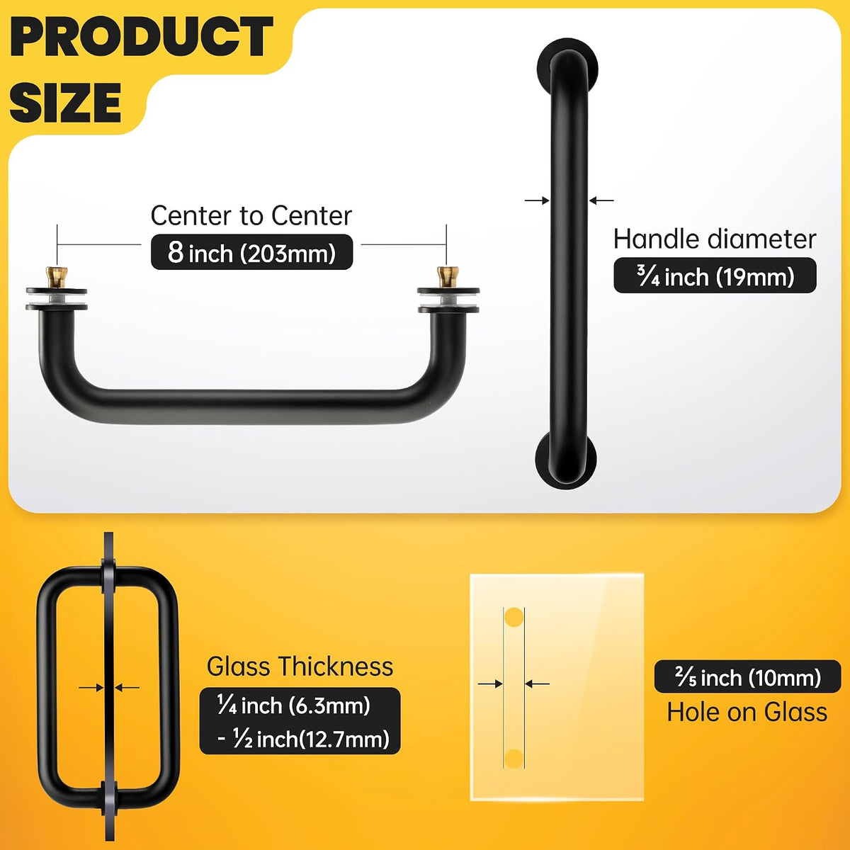 Matte black round-tube back-to-back shower door pull handle - detail 5