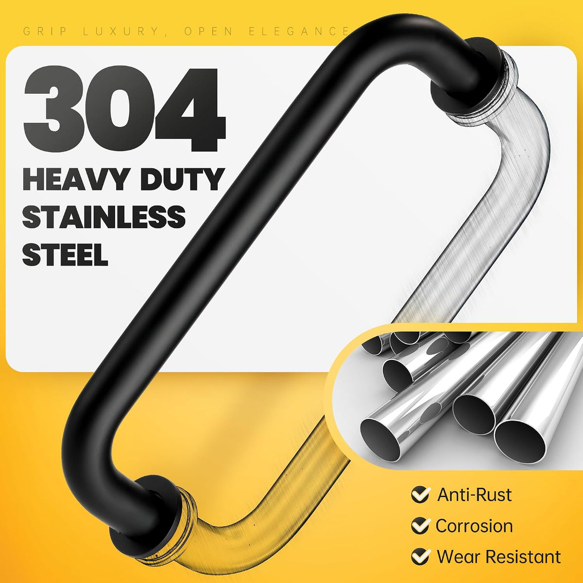 Matte black round-tube back-to-back shower door pull handle - detail 1