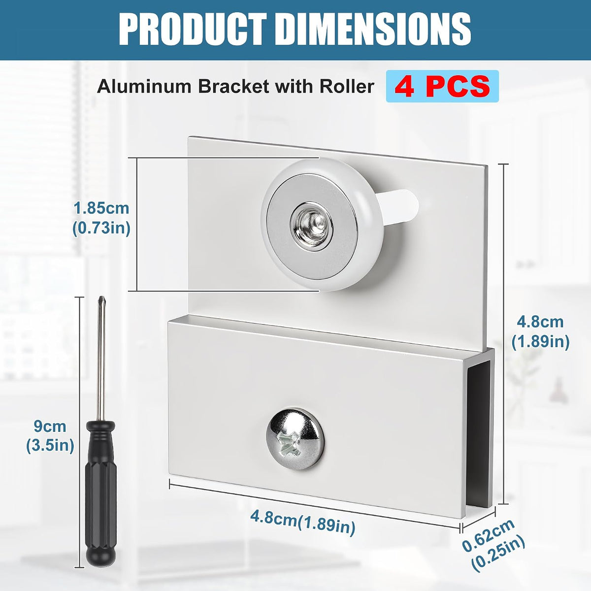 Four chrome aluminum shower door top bracket roller assemblies with 3/4 inch wheels - detail 1