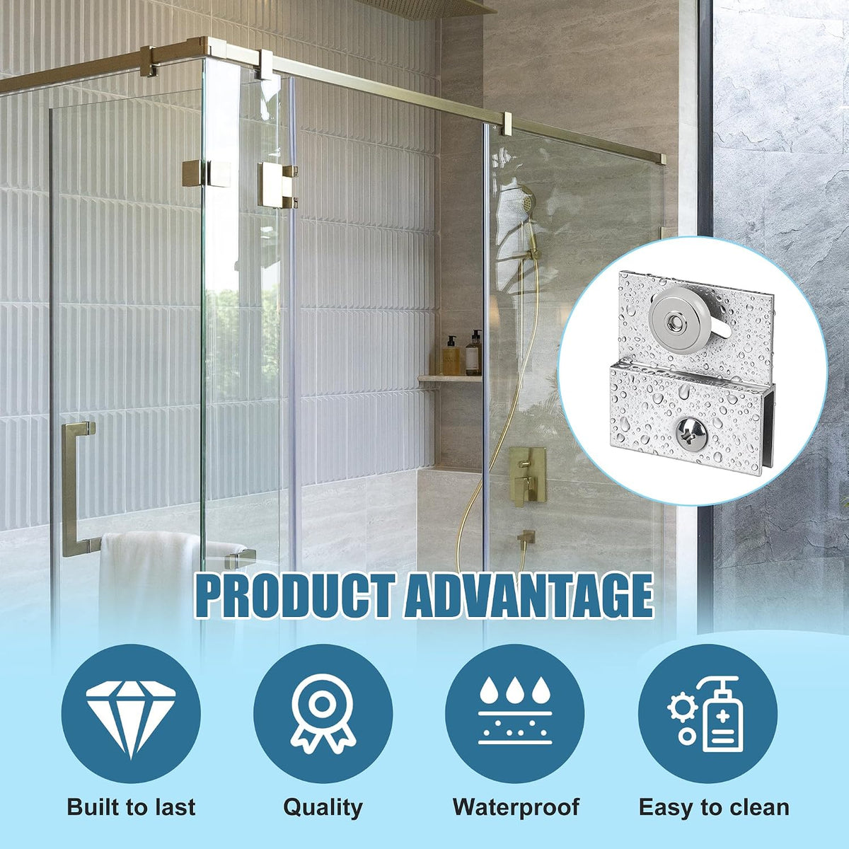 Four chrome aluminum shower door top bracket roller assemblies with 3/4 inch wheels - detail 4