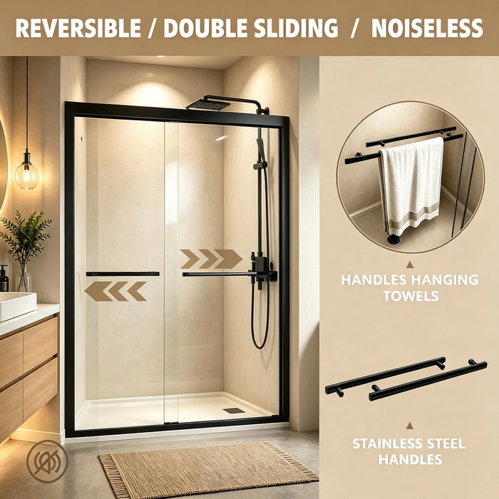 LANDOLT 44–48 in. W × 72 in. H Semi-Frameless Double Sliding Shower Door in Matte Black — Model LD-SD-025