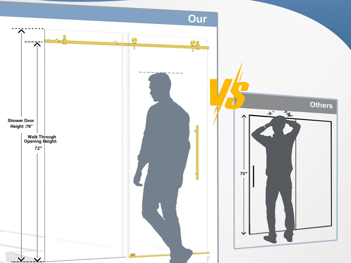 LANDOLT 61–66 in. W × 76 in. H Frameless Sliding Shower Door in Brushed Gold — Model LD-SD-036