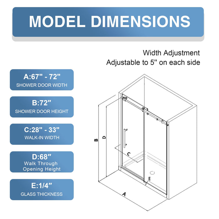 LANDOLT 67–72 in. W × 72 in. H Frameless Sliding Shower Door in Brushed Gold — Model LD-SD-043