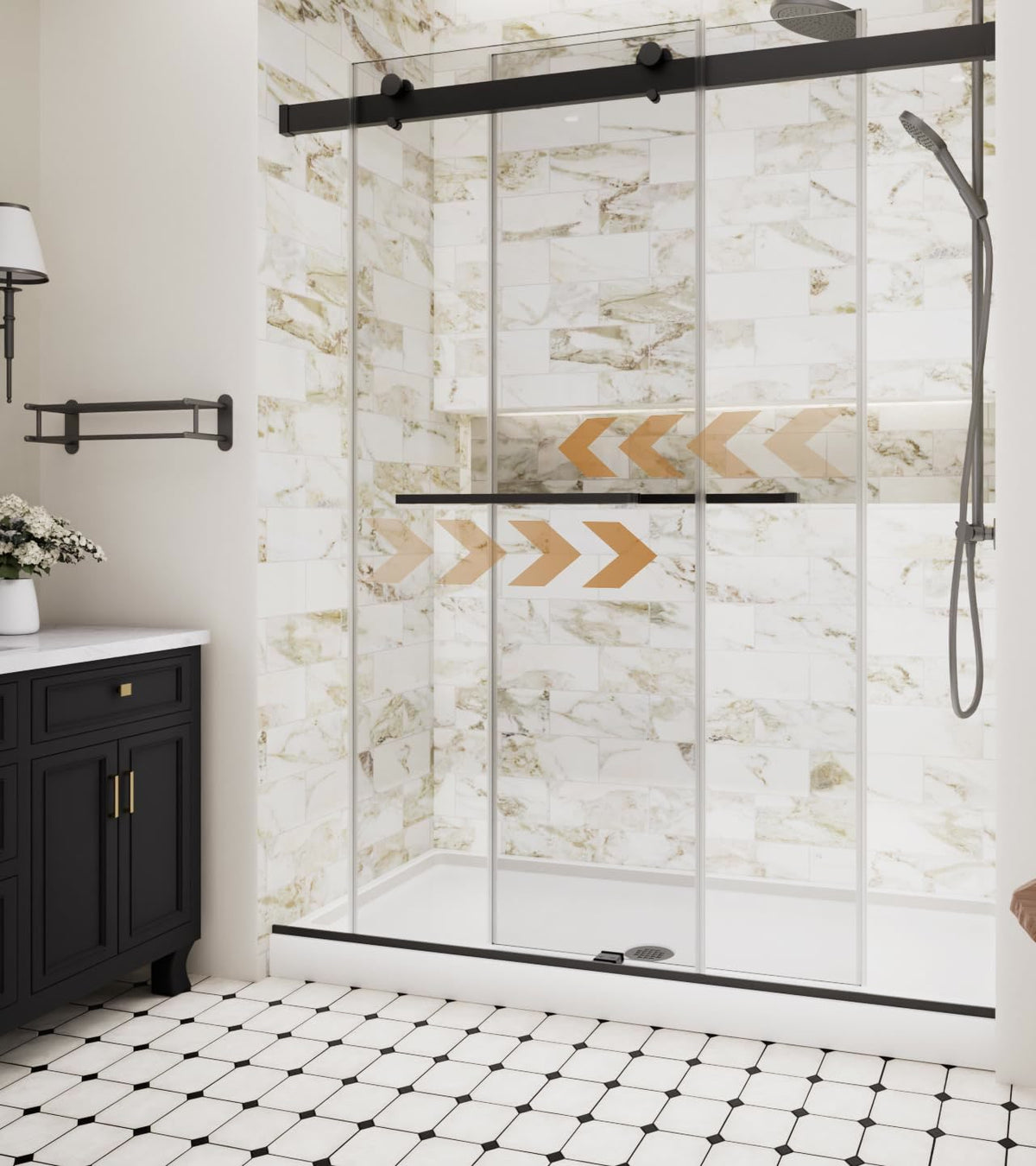 LANDOLT 44–48 in. W × 74 in. H Frameless Sliding Shower Door in Matte Black — Model LD-SD-053