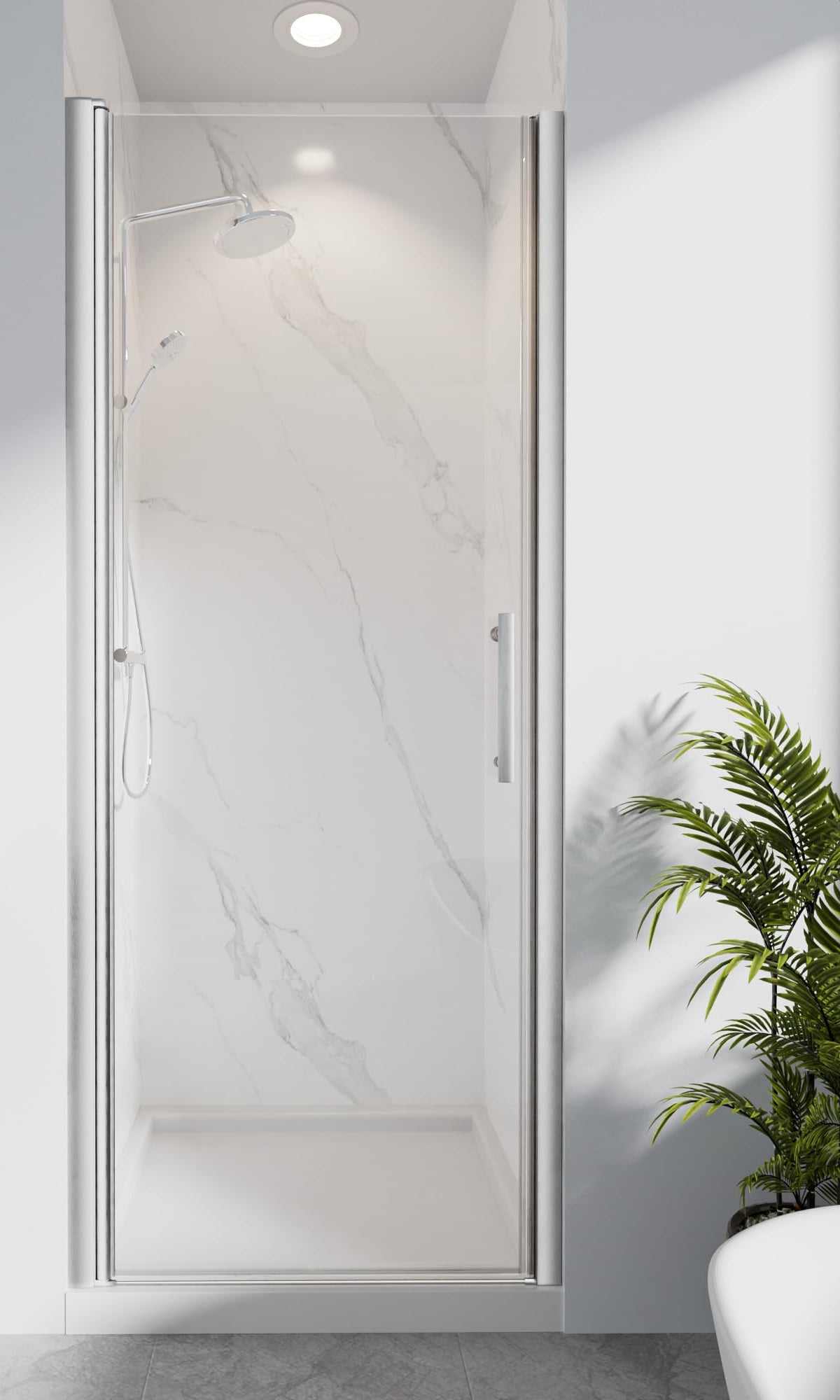 LANDOLT 30–32 in. W × 72 in. H Frameless Pivot Shower Door in Brushed Nickel — Model LD-SD-062