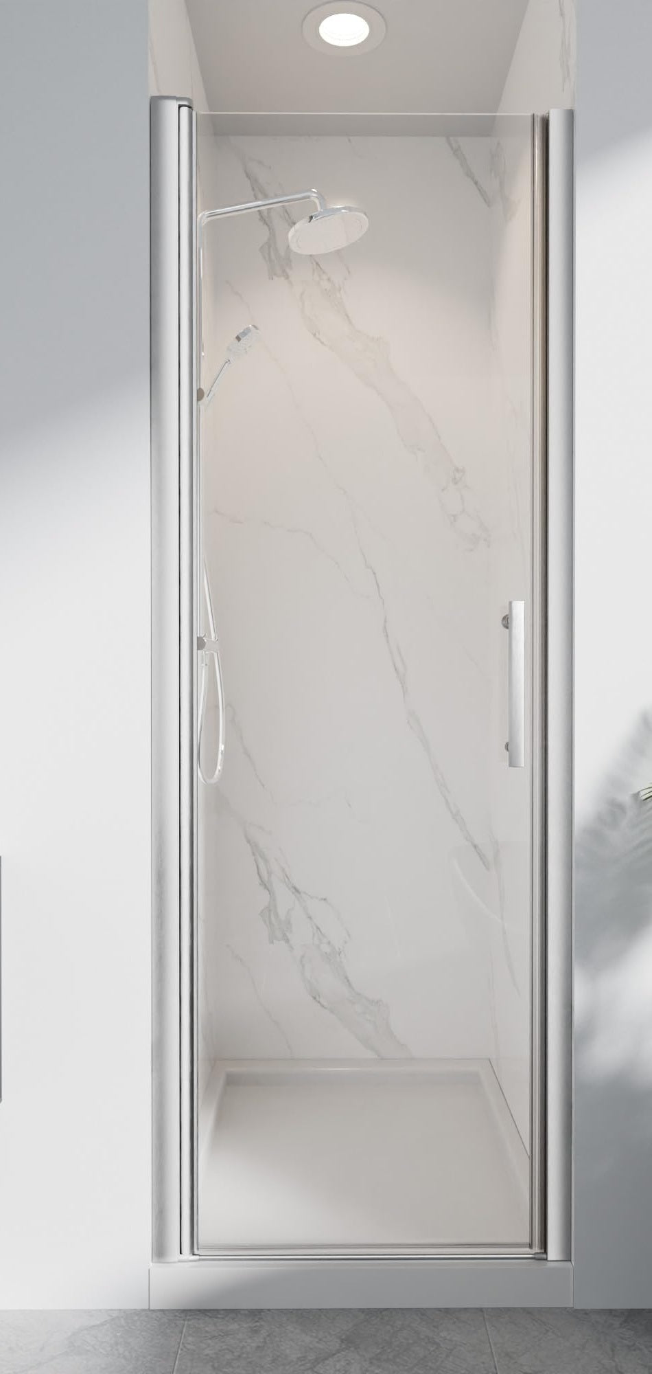 LANDOLT 26–28 in. W × 72 in. H Frameless Pivot Shower Door in Brushed Nickel — Model LD-SD-069