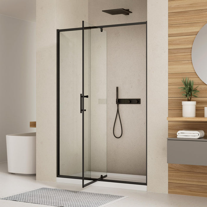 LANDOLT 56–60 in. W × 71 in. H Pivot Shower Door in Matte Black — Model LD-SD-079