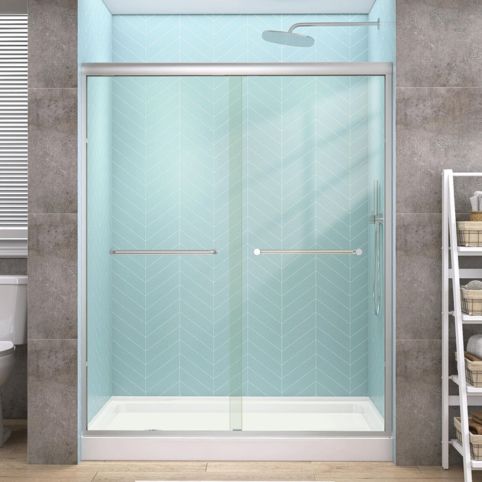 LANDOLT 50–54 in. W × 72 in. H Semi-Frameless Double Sliding Shower Door in Brushed Nickel — Model LD-SD-086