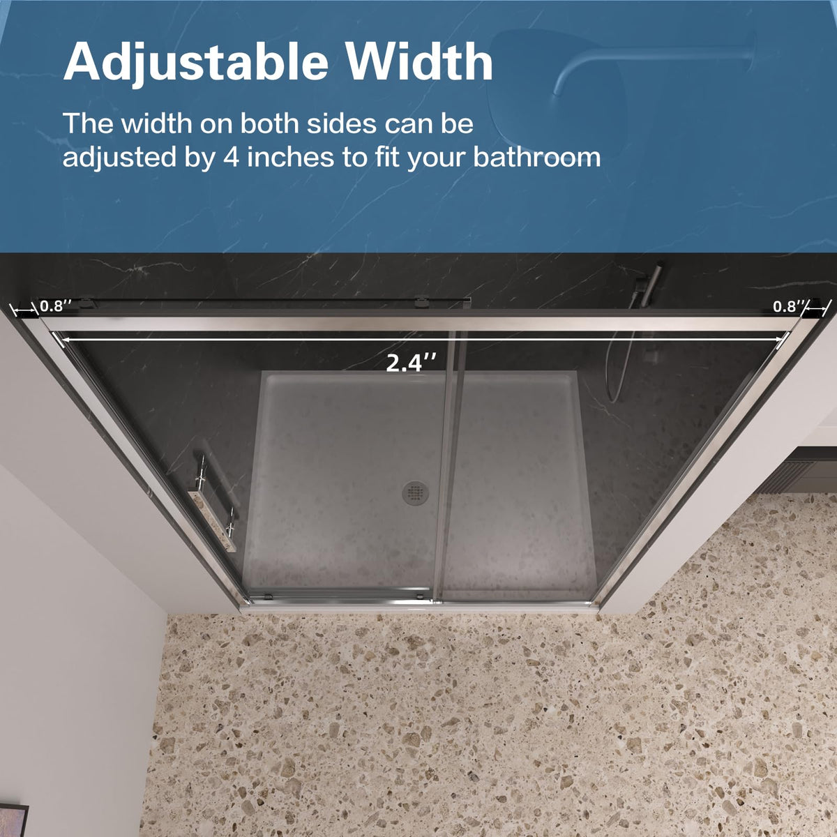 LANDOLT 48 in. W × 72 in. H Semi-Frameless Sliding Shower Door in Chrome — Model LD-SD-024