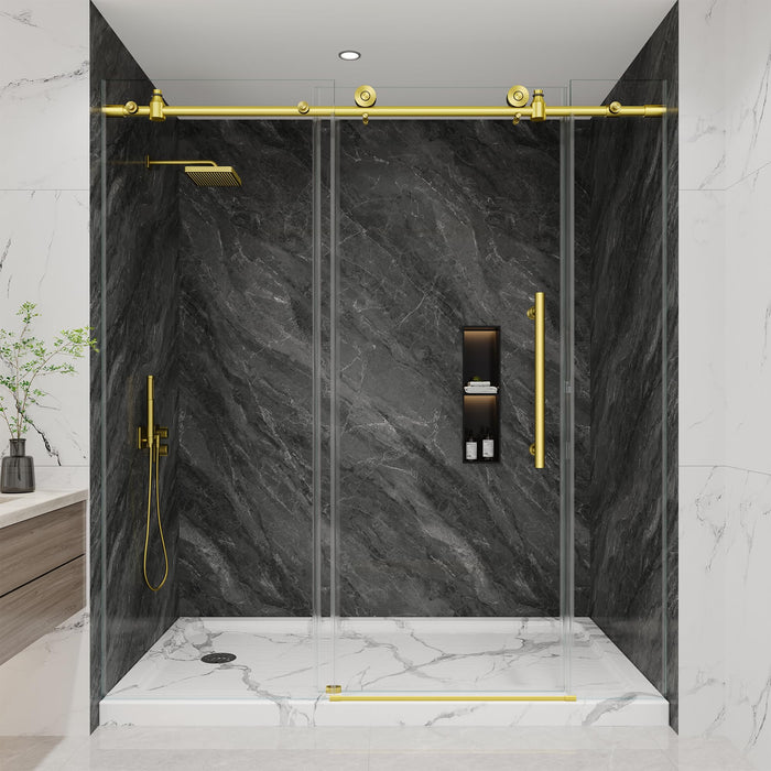 LANDOLT 67–72 in. W × 76 in. H Frameless Sliding Shower Door in Brushed Gold — Model LD-SD-026