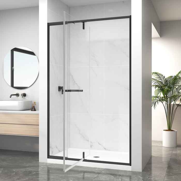 LANDOLT 42–48 in. W × 72 in. H Semi-Frameless Pivot Shower Door in Matte Black — Model LD-SD-061