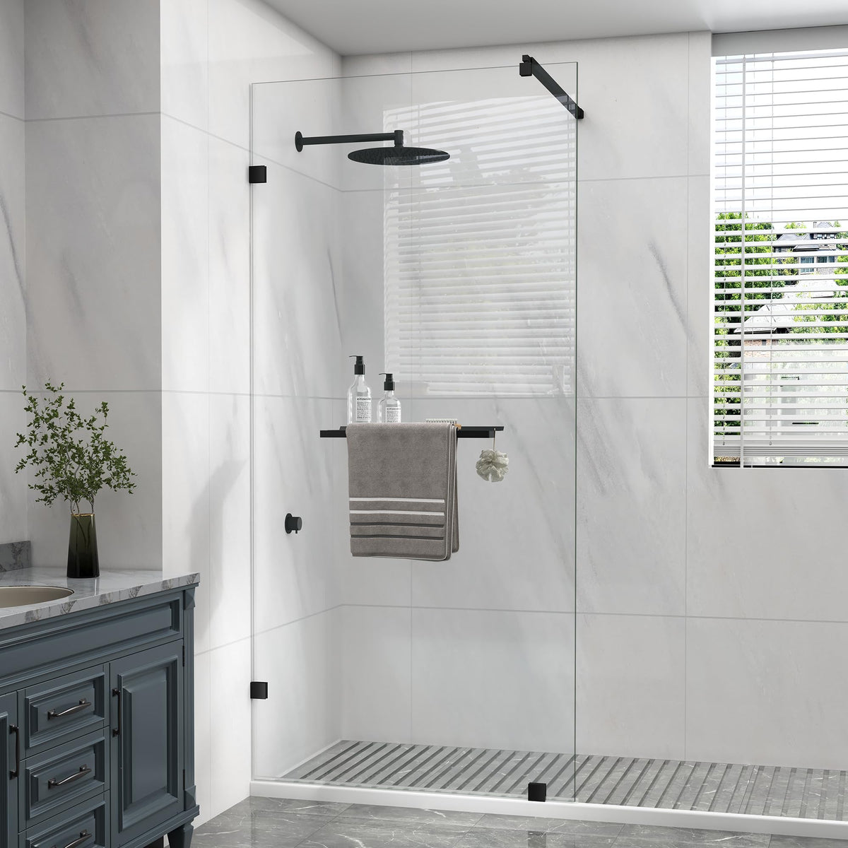 LANDOLT 36 in. W × 76 in. H Frameless Fixed Shower Panel in Matte Black — Model LD-SD-095