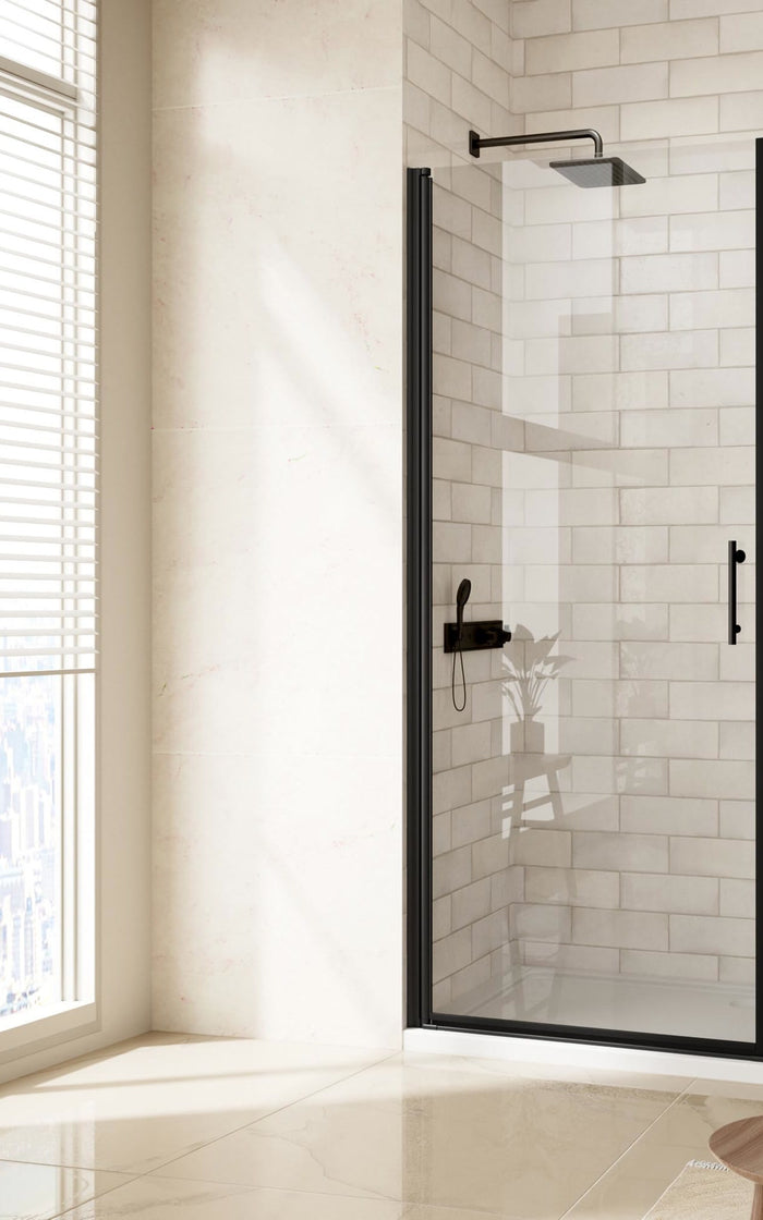 LANDOLT 25.4 in. W × 72 in. H Frameless Pivot Shower Door in Matte Black — Model LD-SD-068