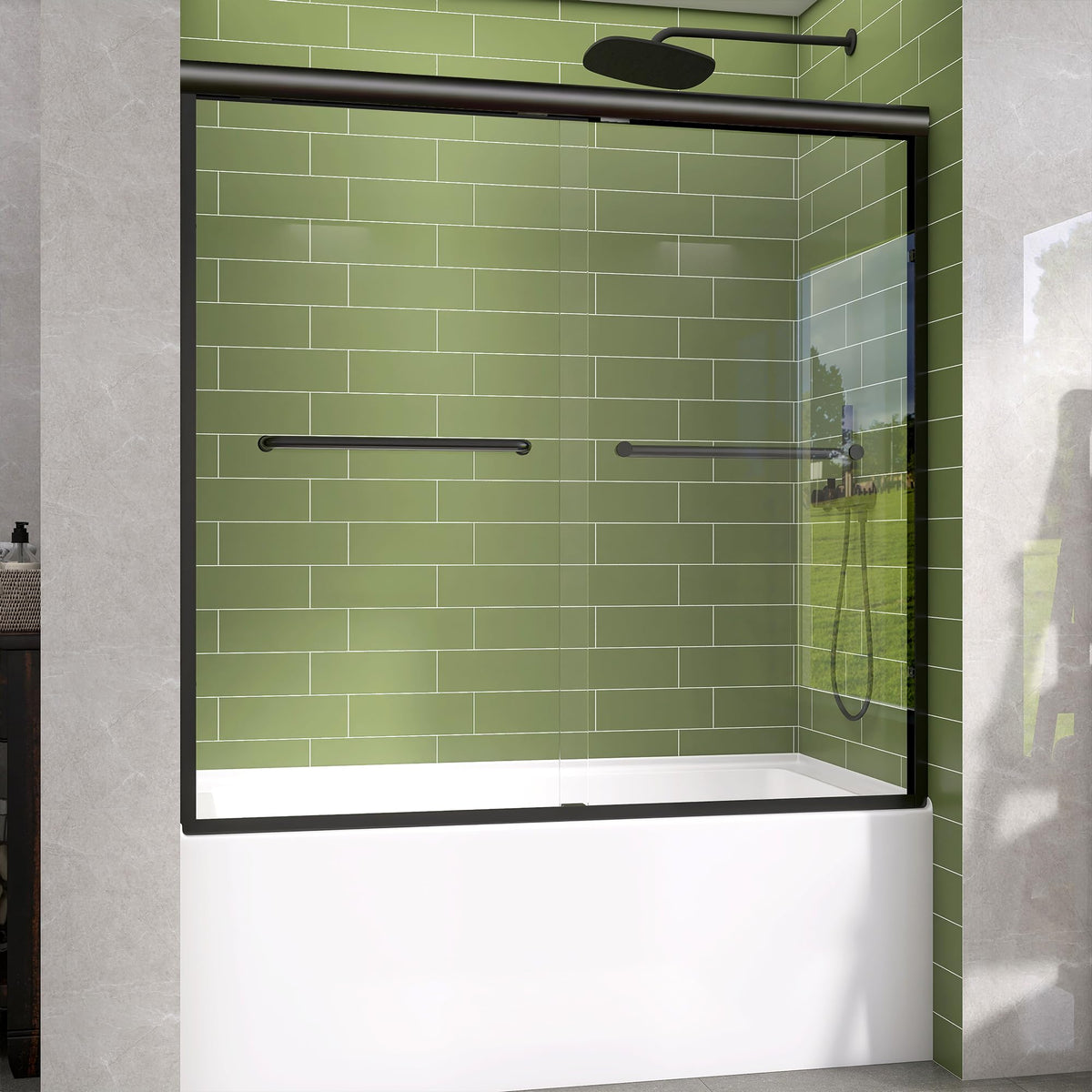 LANDOLT 56–60 in. W × 58 in. H Semi-Frameless Bathtub Door in Matte Black — Model LD-SD-085