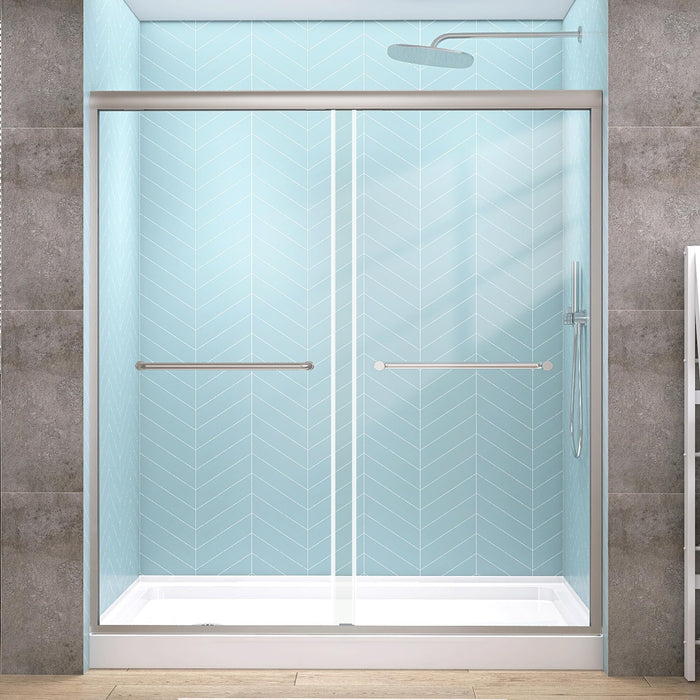 LANDOLT 50–54 in. W × 75 in. H Semi-Frameless Double Sliding Shower Door in Brushed Nickel — Model LD-SD-010