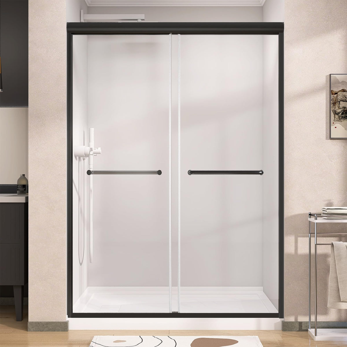 LANDOLT 44–48 in. W × 75 in. H Semi-Frameless Double Sliding Shower Door in Matte Black — Model LD-SD-011