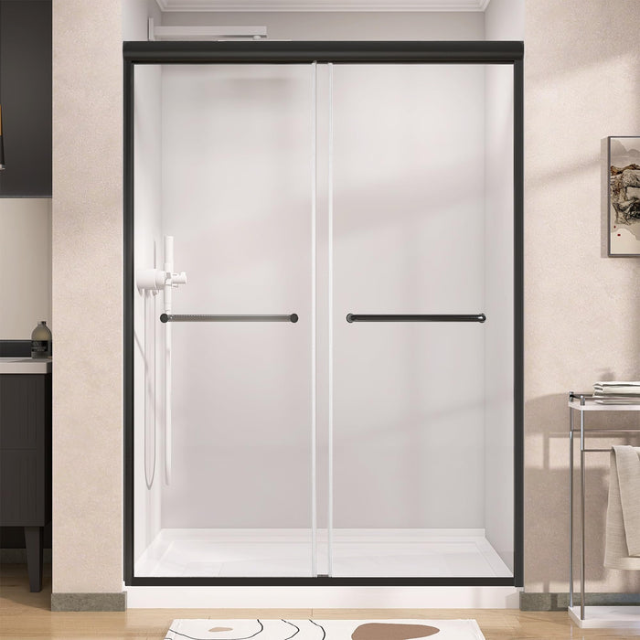 LANDOLT 44–48 in. W × 75 in. H Semi-Frameless Double Sliding Shower Door in Matte Black — Model LD-SD-011