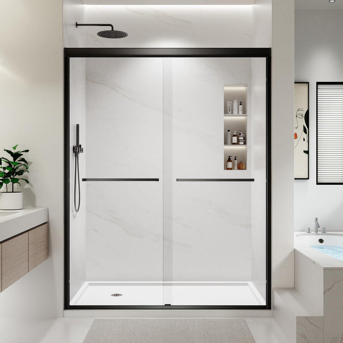 LANDOLT 54–60 in. W × 76 in. H Semi-Frameless Double Sliding Shower Door in Matte Black — Model LD-SD-013