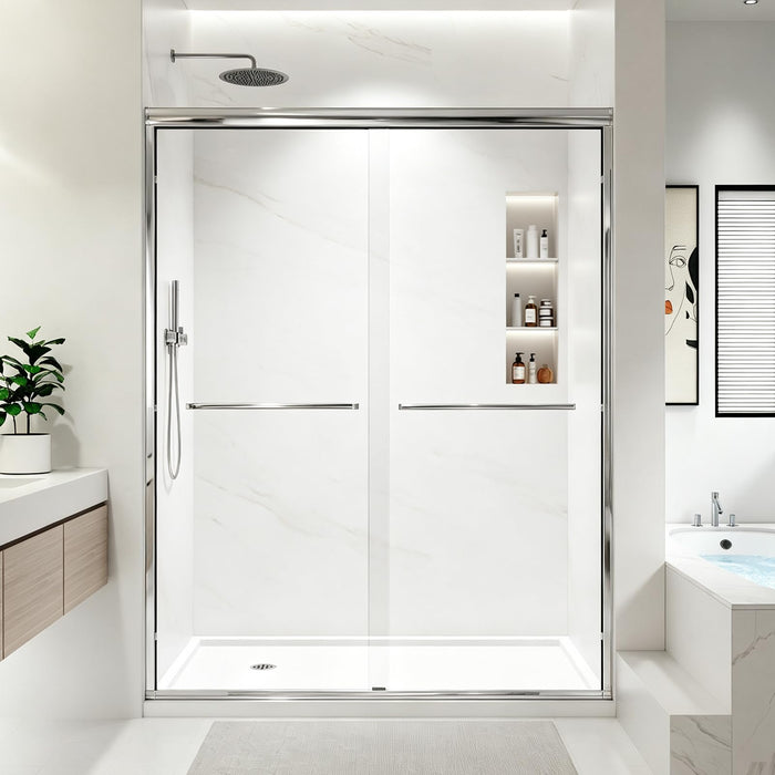 LANDOLT 54–60 in. W × 76 in. H Semi-Frameless Double Sliding Shower Door in Chrome — Model LD-SD-014