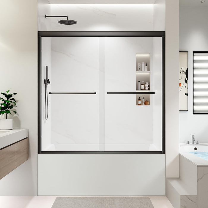 LANDOLT 56–60 in. W × 58 in. H Semi-Frameless Bathtub Door in Matte Black — Model LD-SD-087
