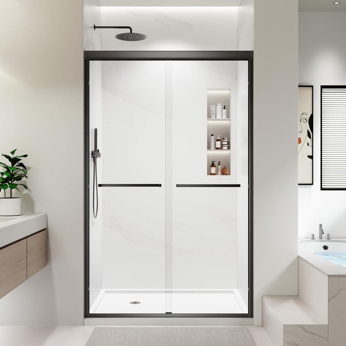 LANDOLT 44–48 in. W × 76 in. H Semi-Frameless Double Sliding Shower Door in Matte Black — Model LD-SD-015