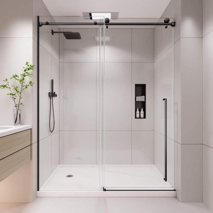 LANDOLT 56–60 in. W × 76 in. H Frameless Sliding Shower Door in Matte Black — Model LD-SD-044
