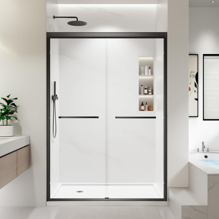LANDOLT 50–54 in. W × 76 in. H Semi-Frameless Double Sliding Shower Door in Matte Black — Model LD-SD-016