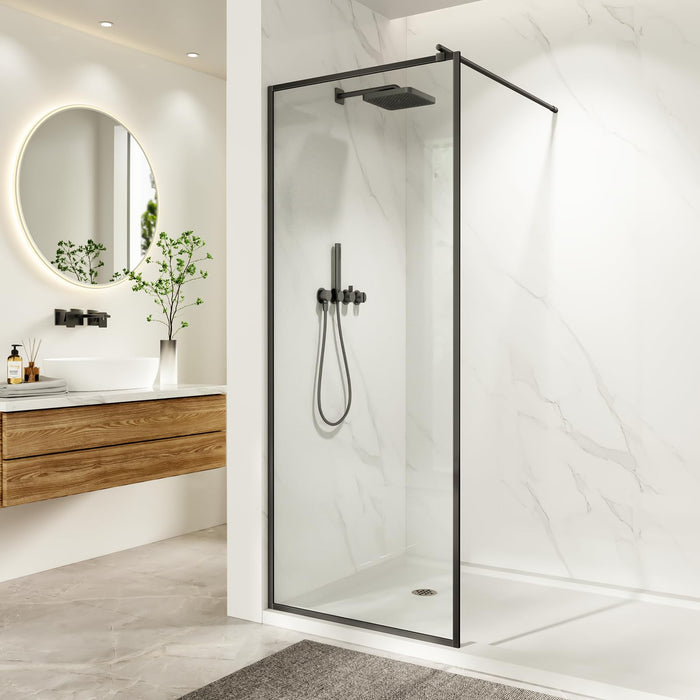 LANDOLT 30 in. W × 74 in. H Framed Fixed Shower Panel in Matte Black — Model LD-SD-090