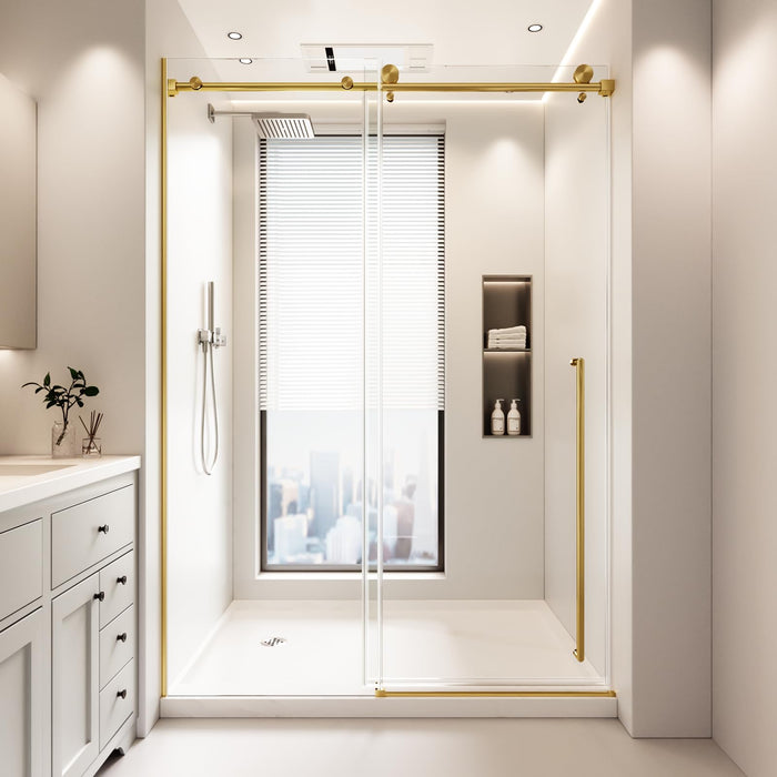 LANDOLT 50–54 in. W × 76 in. H Frameless Sliding Shower Door in Brushed Gold — Model LD-SD-047