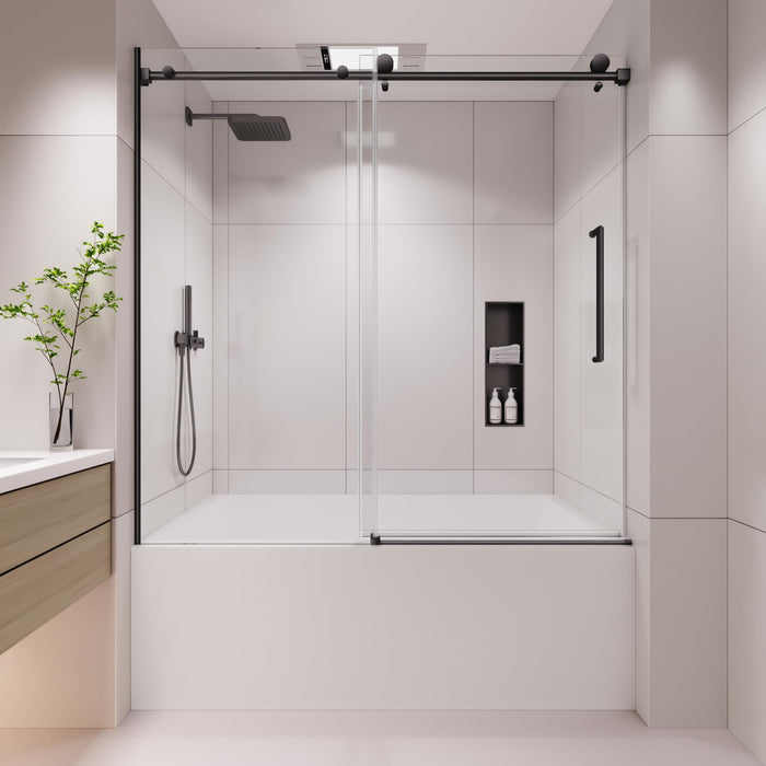 LANDOLT 56–60 in. W × 58 in. H Frameless Bathtub Door in Matte Black — Model LD-SD-096