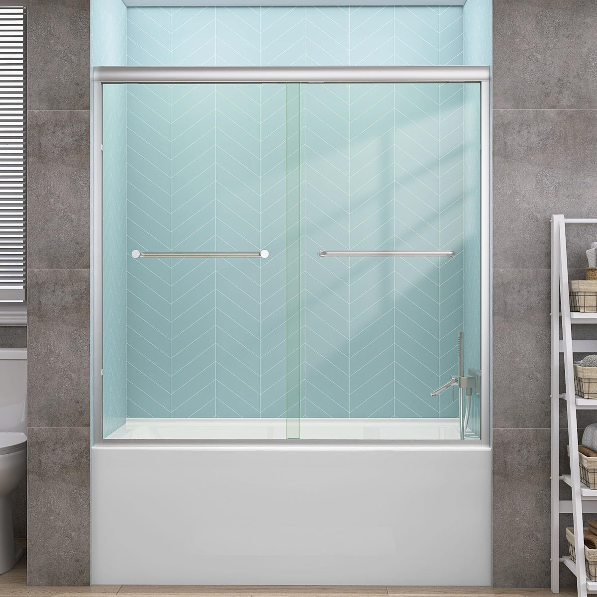 LANDOLT 56–60 in. W × 58 in. H Semi-Frameless Bathtub Door in Brushed Nickel — Model LD-SD-093