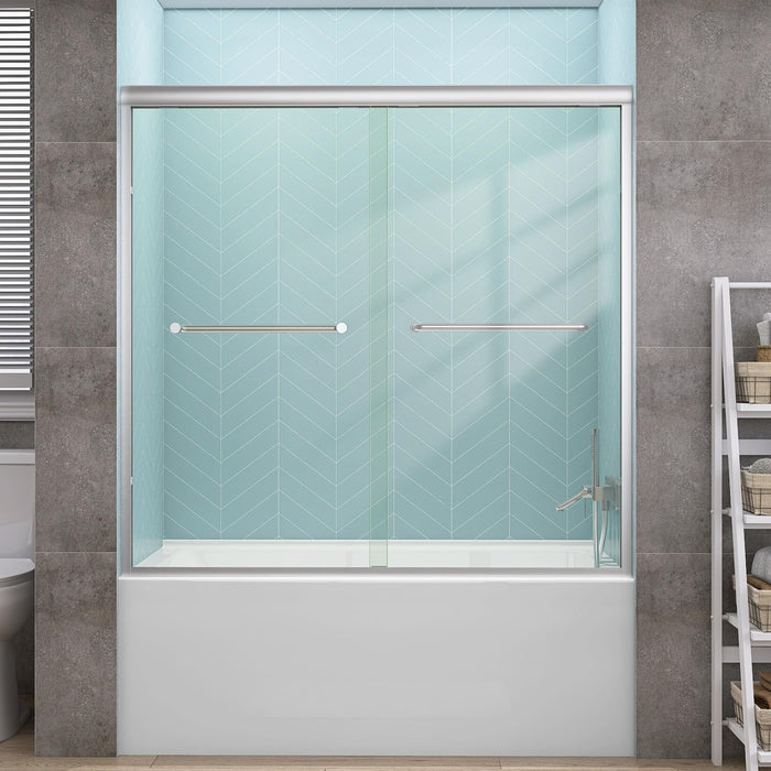 LANDOLT 56–60 in. W × 58 in. H Semi-Frameless Bathtub Door in Brushed Nickel — Model LD-SD-093