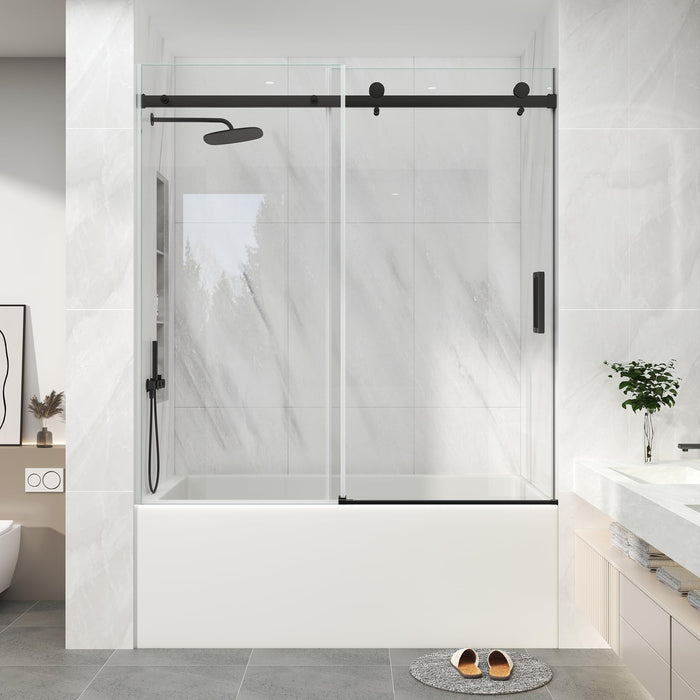 LANDOLT 55–60 in. W × 60 in. H Frameless Bathtub Door in Matte Black — Model LD-SD-097