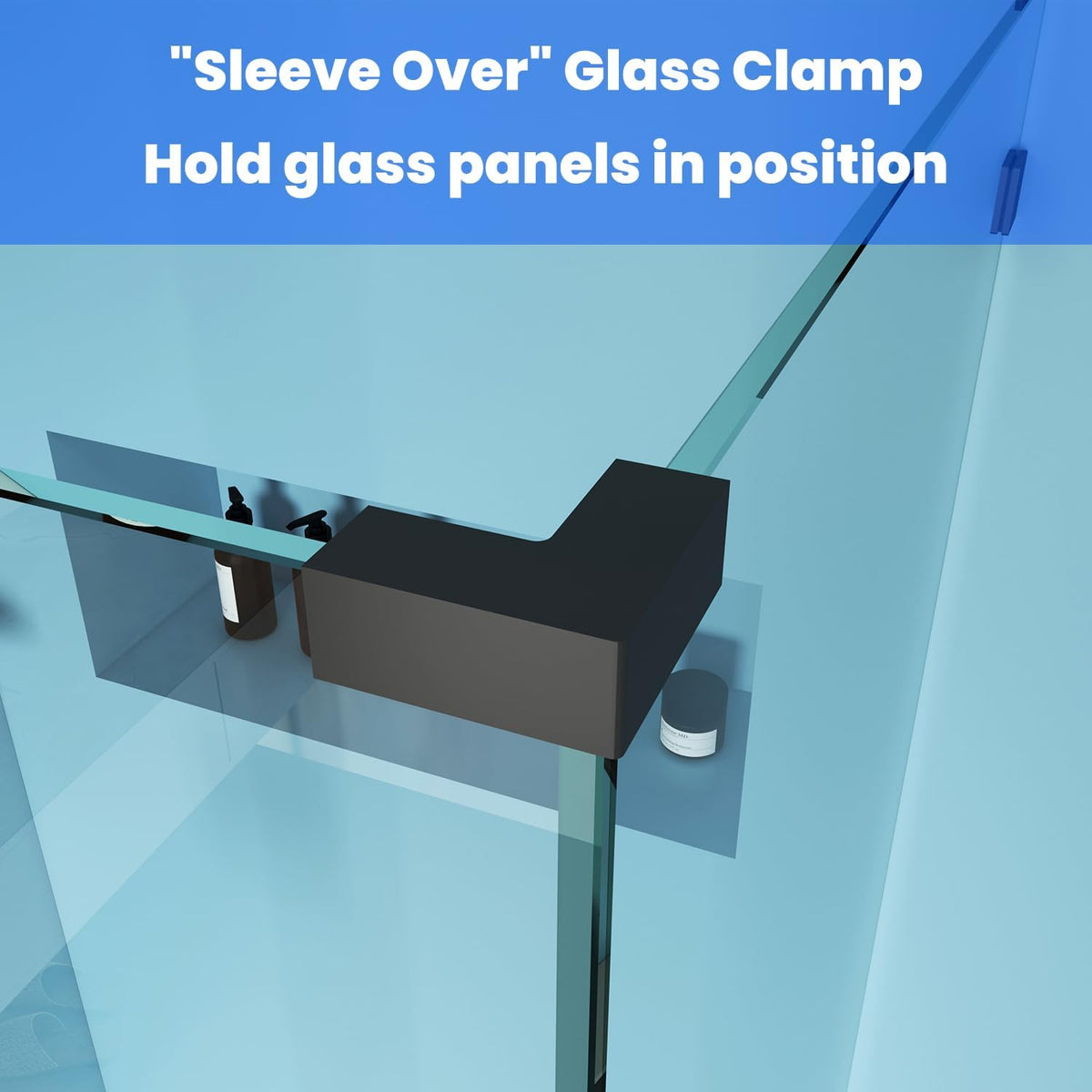 Chrome corner shower door hardware kit with hinges, clamps, connector and pull handle - detail 4