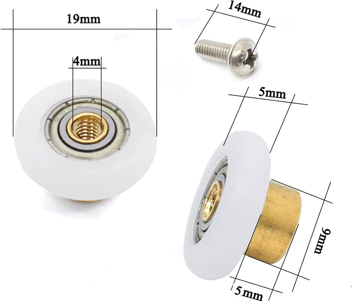 Four replacement shower door roller wheels with screws, 19 mm diameter - detail 3