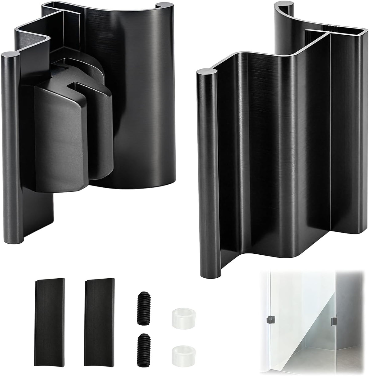 Black RV Tri-Slide shower door handle assembly with fixing hardware