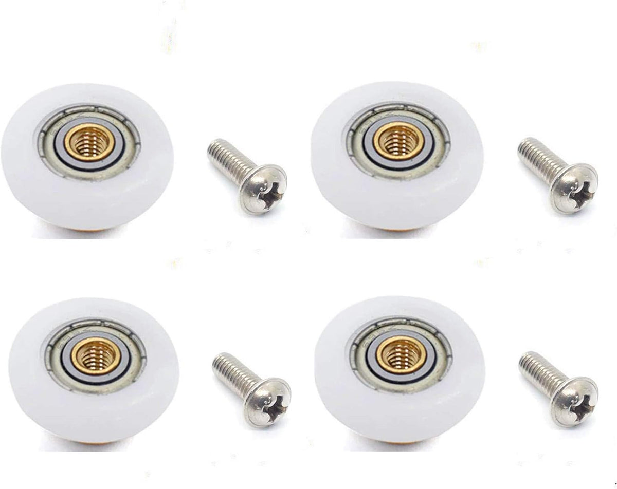 Four replacement shower door roller wheels with screws, 19 mm diameter