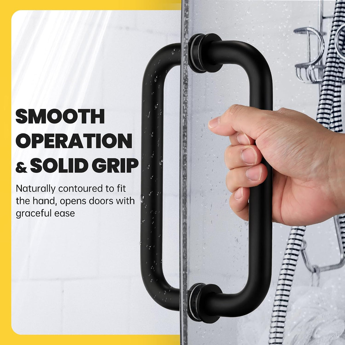 Matte black round-tube back-to-back shower door pull handle - detail 2